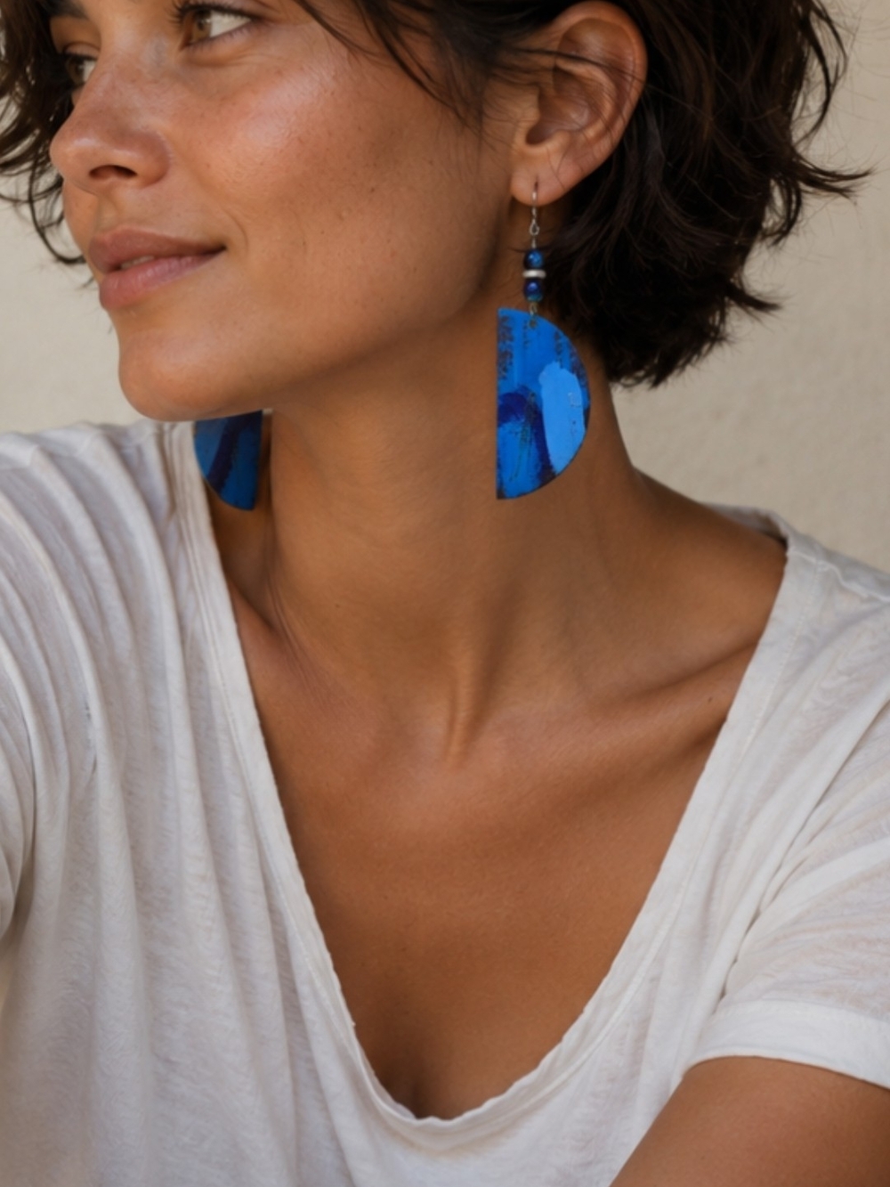 Handcrafted Blue Half-Circle Drop Earrings - Modern Women Jewelry